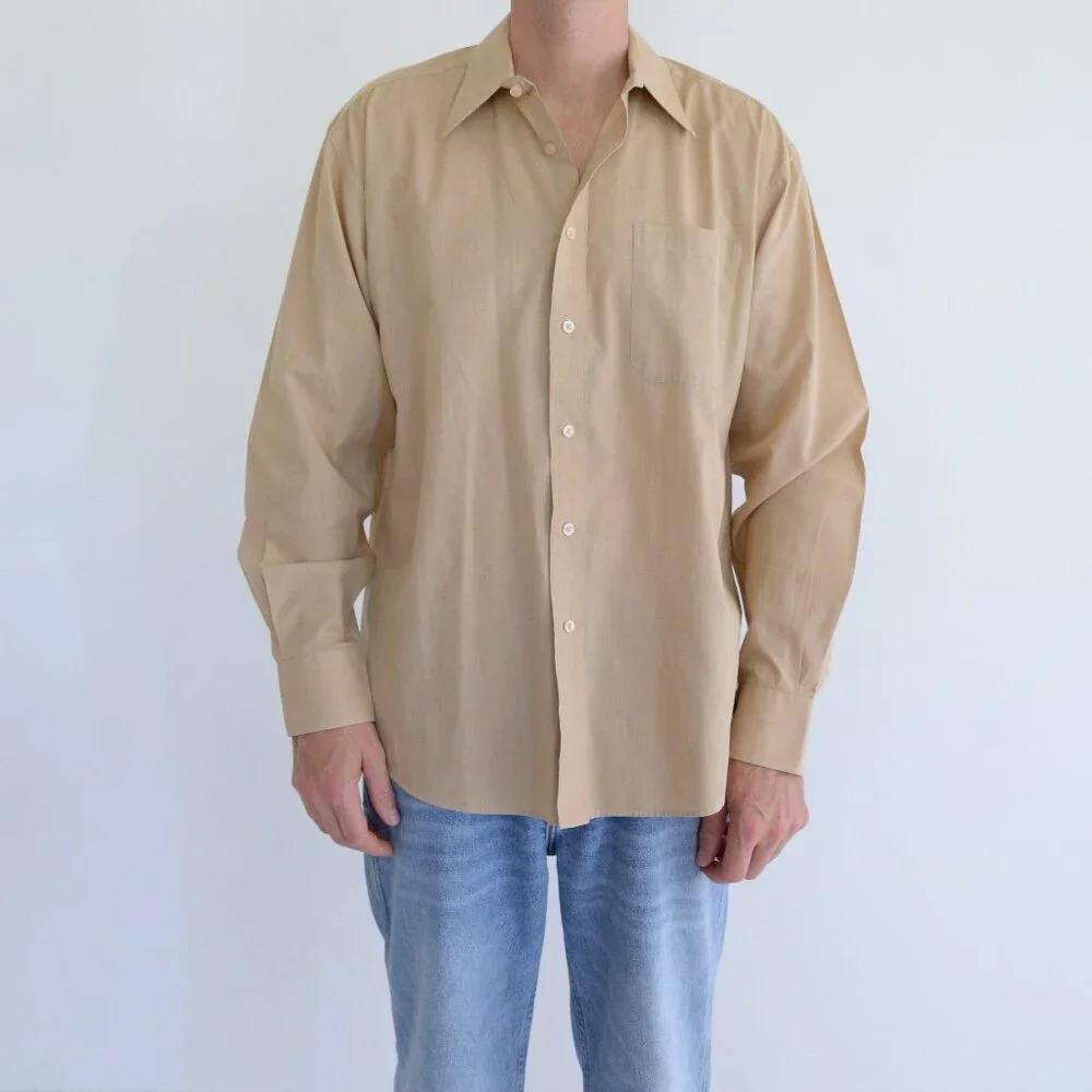 Givenchy Designer Monsieur Tan Cotton Blend Button Down Dress Shirt 15.5 34/35